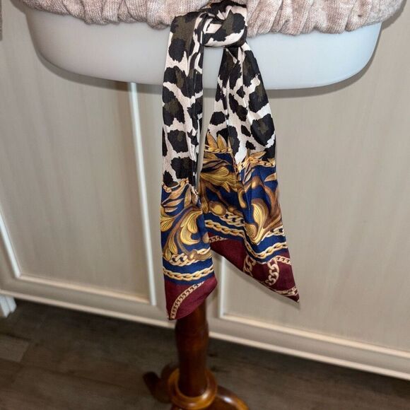 ZARA basic silk scarf tie beige/taupe sweater Sz M neutral - Picture 4 of 11